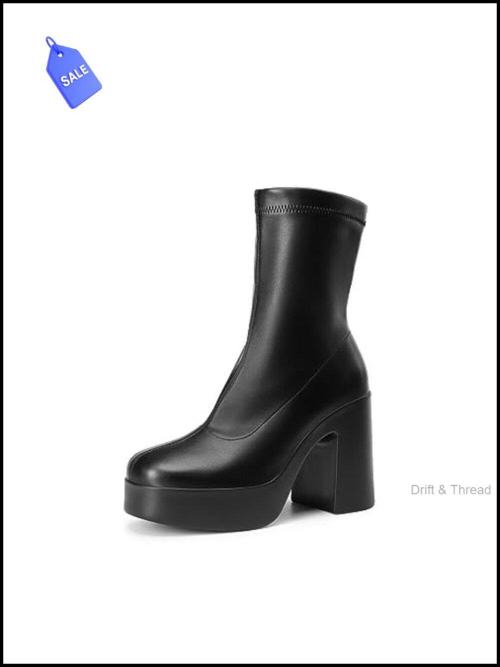 Women's Platform Gogo Ankle Boots Square Toe High Heel PU